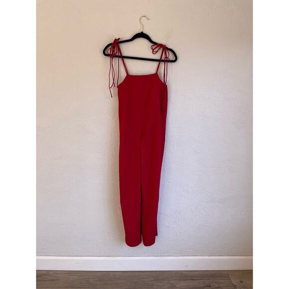 Grey Lab Red Spaghetti Strap Jumpsuit With Side Ties & Back Zipper Small - Picture 2 of 9